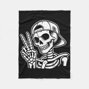 Skeleton Hand Peace Sign Retro Halloween Skelett Fleecedecke