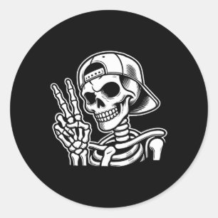 Skeleton Hand Peace Sign Retro Halloween Skelett Runder Aufkleber