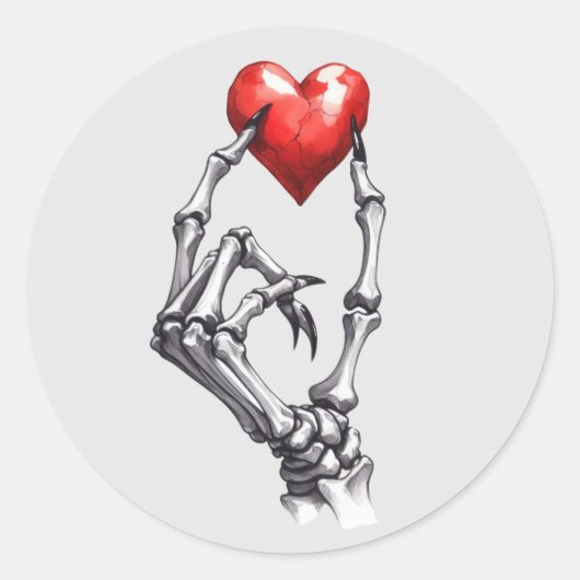 Skeleton Hand Pinching Rotes Herz Runder Aufkleber (Vorderseite)
