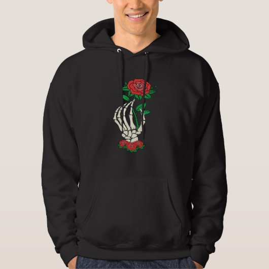Skeleton Hand Red Rose Flower Valentine's Day Love Hoodie (Vorderseite)