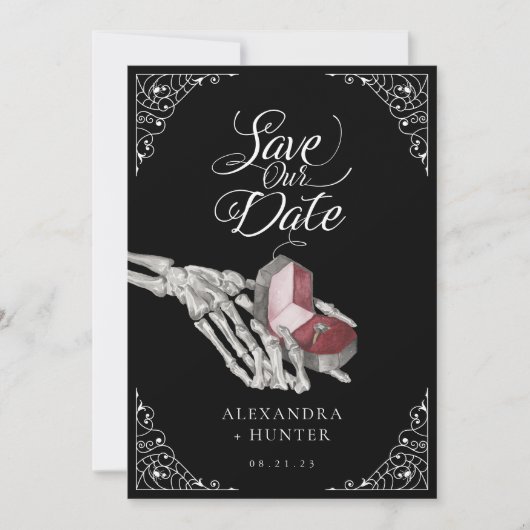 Skeleton Hand Ring Gothic Wedding Save the Date Einladung (Vorderseite)