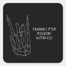 Skeleton Hand Rock Star Black Birthday Party Quadratischer Aufkleber