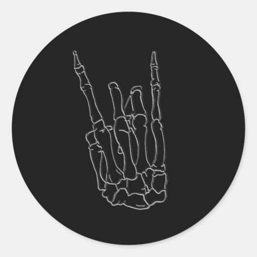 Skeleton Hand Rock Star Black Birthday Party Runder Aufkleber (Vorderseite)