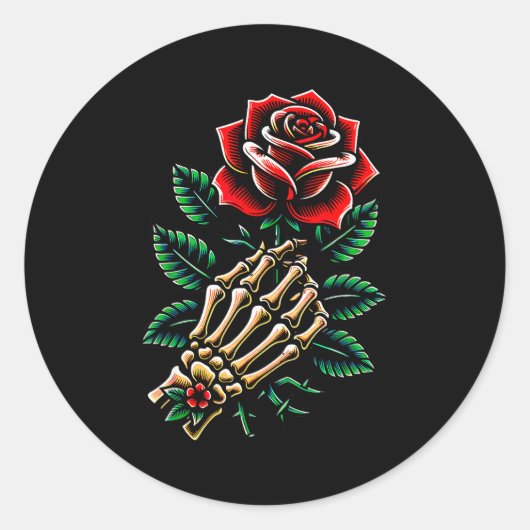 Skeleton Hand Rose Graphic Runder Aufkleber (Vorderseite)