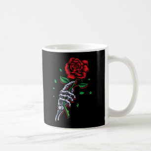 Skeleton Hand Rote Rose Blume Kaffeetasse