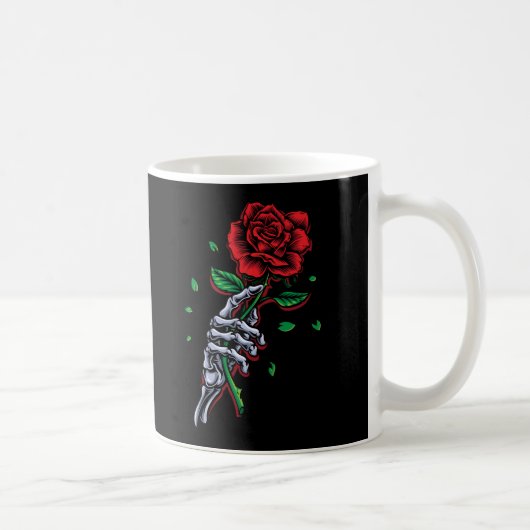 Skeleton Hand Rote Rose Blume Kaffeetasse (Rechts)