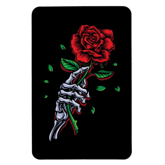 Skeleton Hand Rote Rose Blume Magnet (Vertikal)