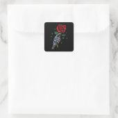 Skeleton Hand Rote Rose Blume Quadratischer Aufkleber (Tasche)