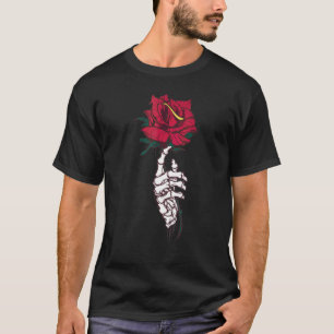 Skeleton Hand Rote Rose Blume T-Shirt