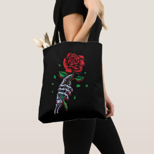Skeleton Hand Rote Rose Blume Tasche