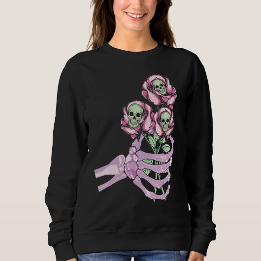 Skeleton Hand Skull Pastel Roses Graphic Valentine Sweatshirt (Vorderseite)