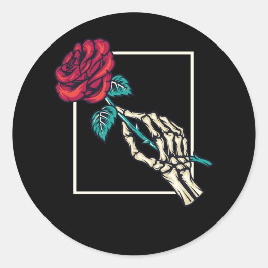 Skeleton Hand with Death Rose Romantic Floral Runder Aufkleber (Vorderseite)