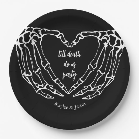 Skeleton Hands Fall Paare Dusche bis zum Tod Pappteller (Vorderseite)