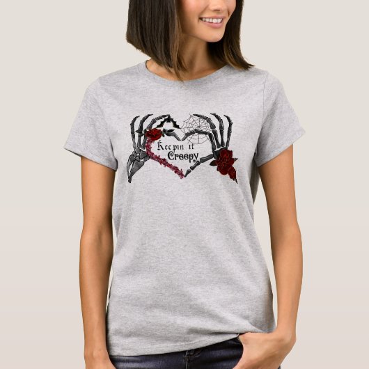 Skeleton Hands Goth Valentine Behalte es gruselig T-Shirt (Vorderseite)