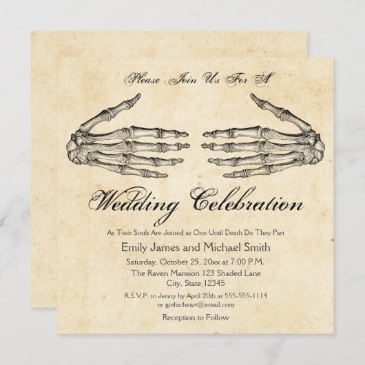 Skeleton Hands Gothic Wedding Einladung (Vorne/Hinten)