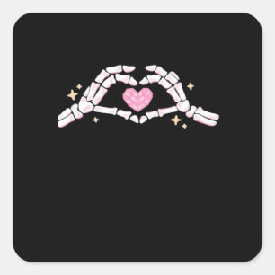 Skeleton Hands Heart Funny Quadratischer Aufkleber
