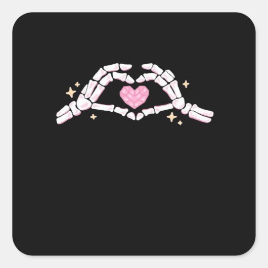 Skeleton Hands Heart Funny Quadratischer Aufkleber (Vorderseite)
