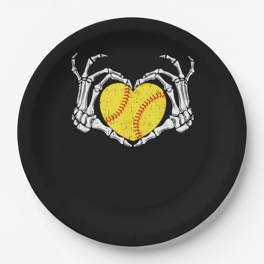 Skeleton Hands Heart Halloween Costume Softball Wo Pappteller (Vorderseite)