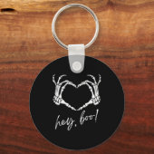 Skeleton Hands Heart Hey Boo Funny Halloween Men W Schlüsselanhänger (Vorderseite)