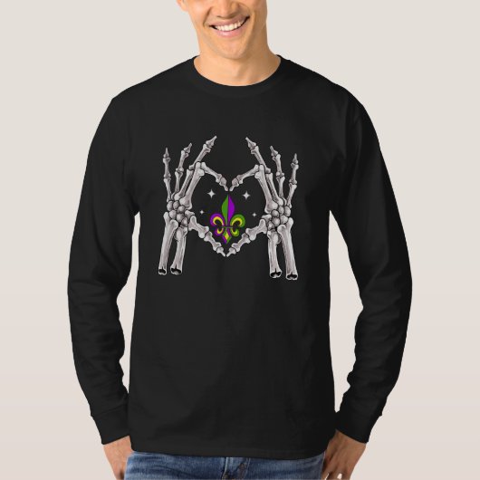 Skeleton Hands Heart Love Funny Mardi Gras Fleur D T-Shirt (Vorderseite)