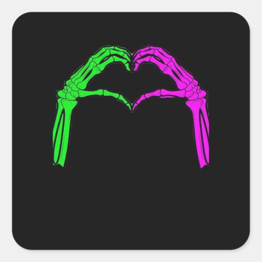 Skeleton Hands Heart Sign Retro Halloween Kostüm Quadratischer Aufkleber (Vorderseite)
