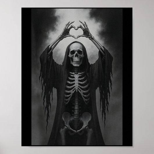 Skeleton Hands Heart Sign Scary Face Funny Hallowe Poster (Vorne)