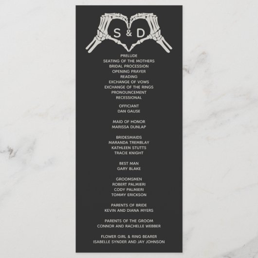 Skeleton Hands Heart Wedding Programm (Vorderseite)