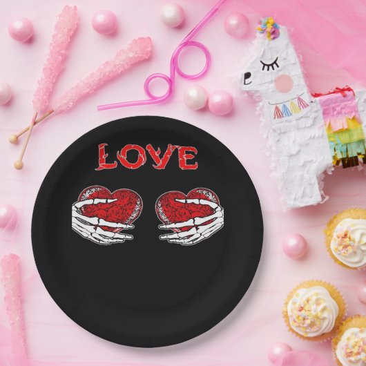 Skeleton Hands Herz Funny Design Pappteller (Party)