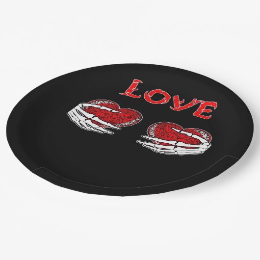 Skeleton Hands Herz Funny Design Pappteller (Schrägansicht)