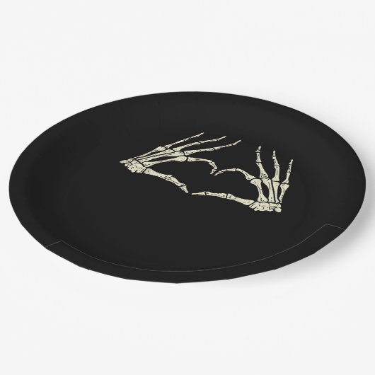 Skeleton Hands Herz Funny Halloween Männer Frauen Pappteller (Schrägansicht)