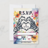 Skeleton Hands Liebe Herzblut Gotische Hochzeit RSVP Karte (Vorderseite)
