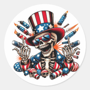 Skeleton Happy Amerikanische Unabhängigkeitstag Runder Aufkleber