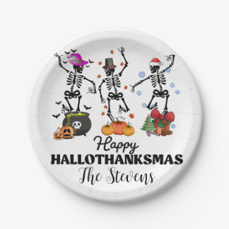 Skeleton Happy Hallothanksmas Pappteller