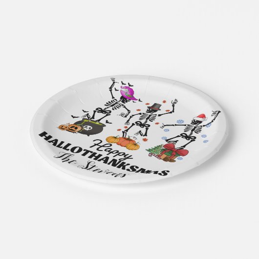 Skeleton Happy Hallothanksmas Pappteller (Schrägansicht)