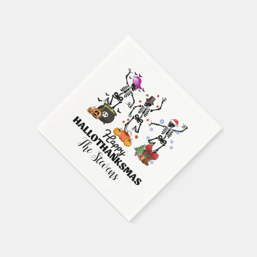 Skeleton Happy Hallothanksmas Serviette (Ecke)