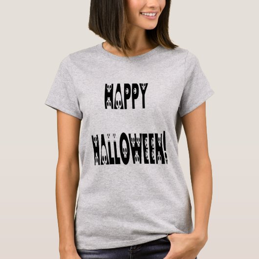 Skeleton Happy Halloween Text Womens T-Shirt (Vorderseite)