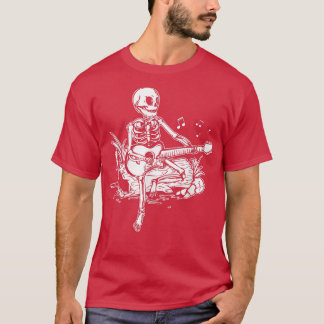 Skeleton Head Playing Acoustic Rock On His Guitar T-Shirt