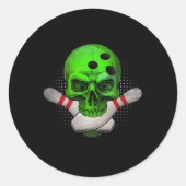 Skeleton Head Skull Bowling Ball und Buttone Happy Runder Aufkleber (Vorderseite)