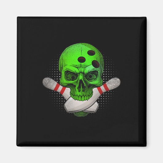 Skeleton Head Skull Bowling Ll und Buttone Happy H Magnet (Vorne)
