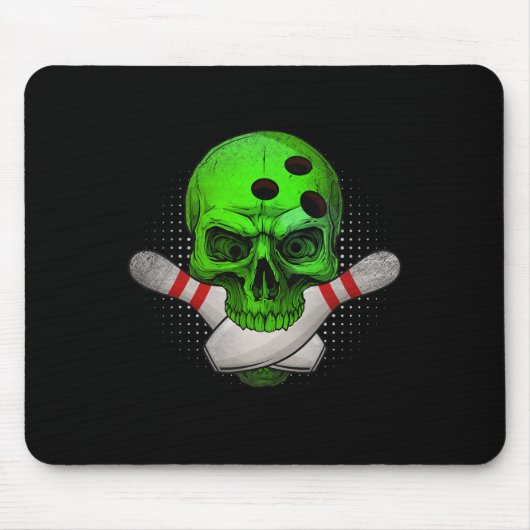 Skeleton Head Skull Bowling Ll und Buttone Happy H Mousepad (Vorne)