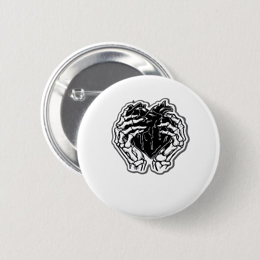 Skeleton Heart Hands Funny Button (Vorne & Hinten)