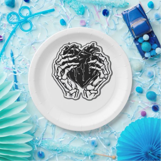 Skeleton Heart Hands Funny Pappteller (Party)