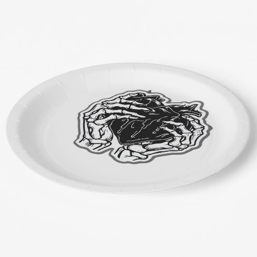 Skeleton Heart Hands Funny Pappteller (Schrägansicht)