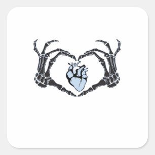 Skeleton Heart Hands Klassisches Design zu Hallowe Quadratischer Aufkleber