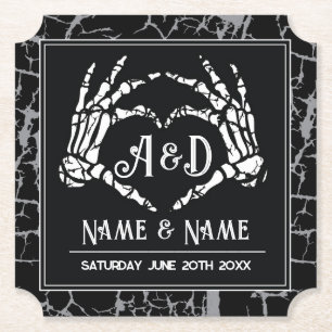 Skeleton Heart Hands Untersetzer Hochzeiten Black