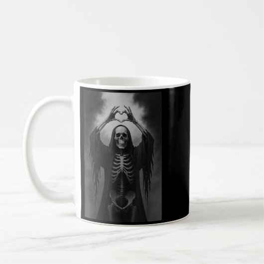 Skeleton Heart Hands Y Face Horror Ster Halloween Kaffeetasse (Links)