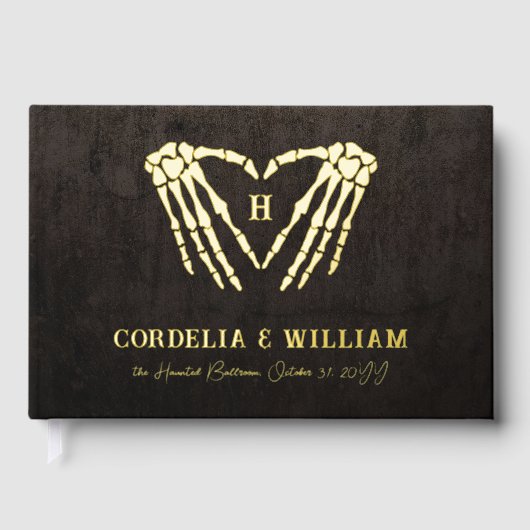 Skeleton Heart Monogram Goth Halloween Hochzeit Gästebuch (Vorderseite)