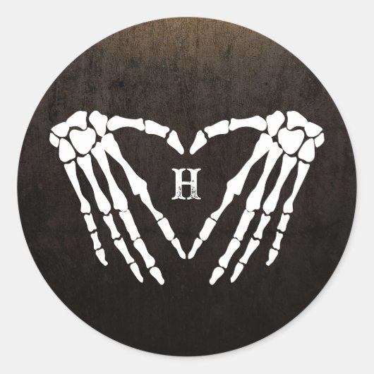 Skeleton Heart Monogram Goth Halloween Hochzeit Runder Aufkleber (Vorderseite)