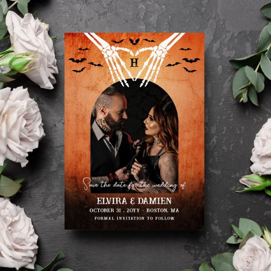 Skeleton Heart Monogram Goth Photo Save the Date