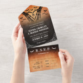 Skeleton Heart Monogram Halloween Goth Wedding All In One Einladung (Abreißen)